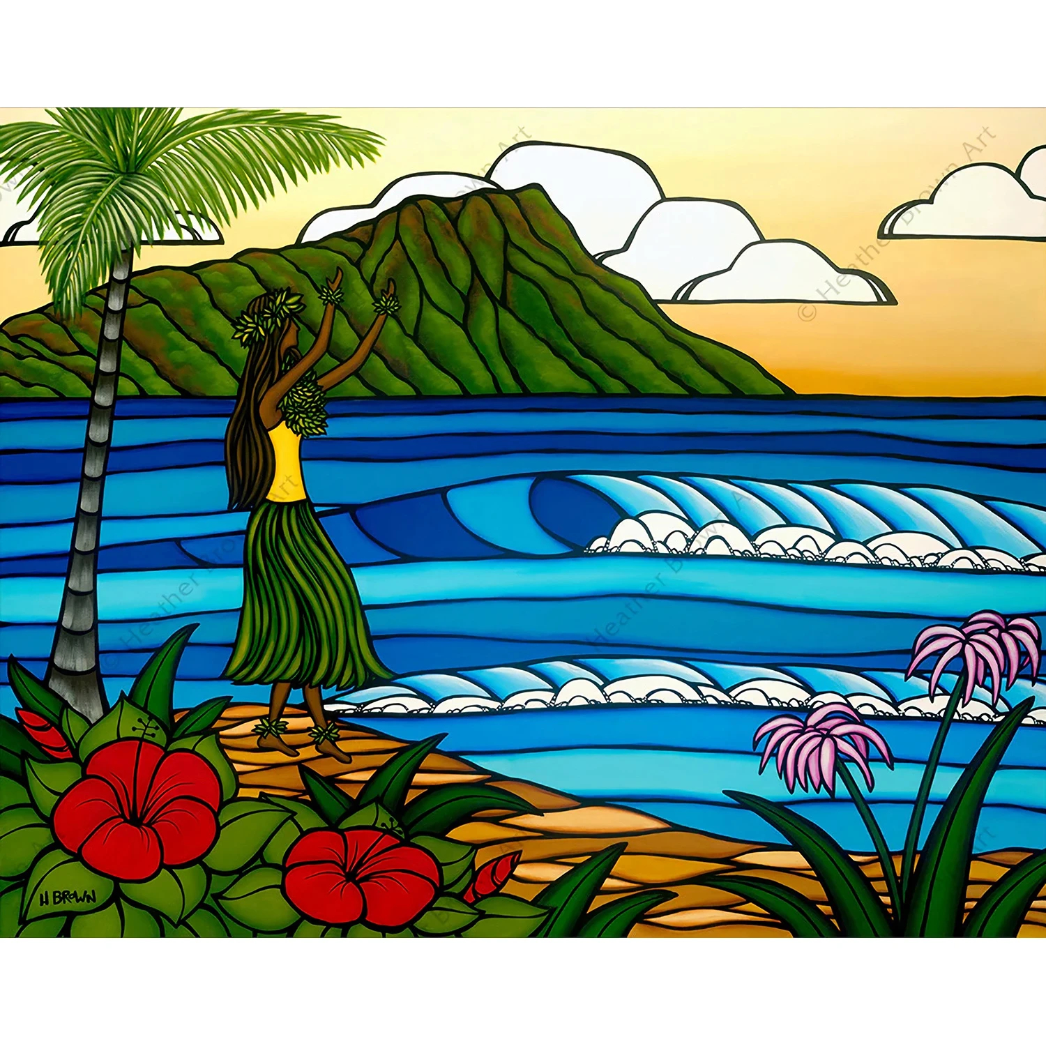 【上品】 HULA GIRL / Heather Brown（ヘザーブラウン）のMatted Prints 絵画